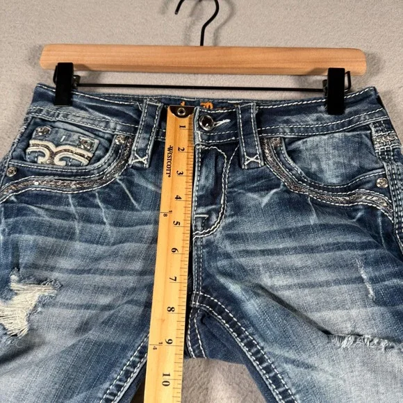 Rock Revival Darcey C204 Distressed Crop Jeans Medium Wash Sequin Size 26 - Picture 10 of 14